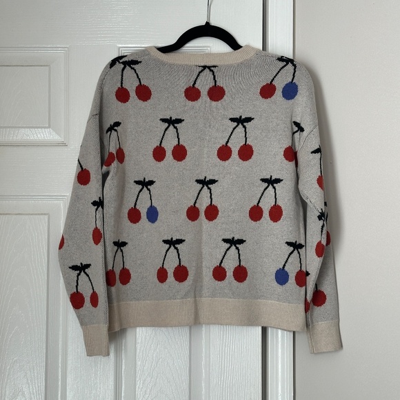 Madewell Cherry Jacquard Pullover Sweater Heather Cement Size Extra Small XS - Picture 4 of 7